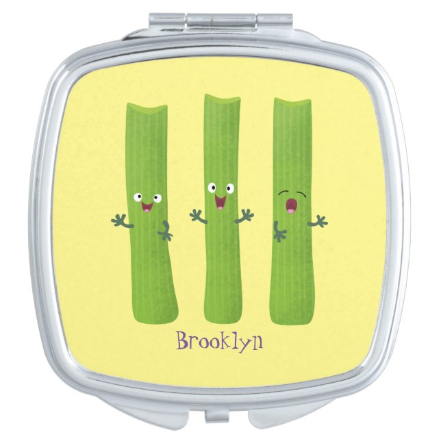 Cute celery sticks trio cartoon vegetables compact mirror (Front)