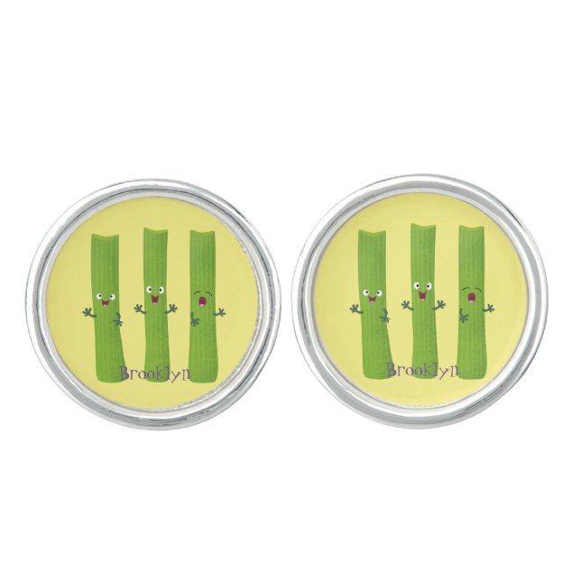 Cute celery sticks trio cartoon vegetables cufflinks (Front)