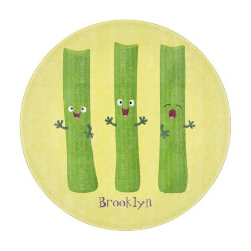 Cute celery sticks trio cartoon vegetables cutting board
