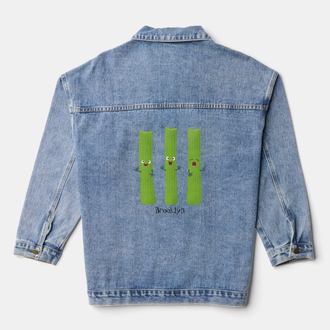 Cute celery sticks trio cartoon vegetables denim jacket (Back)