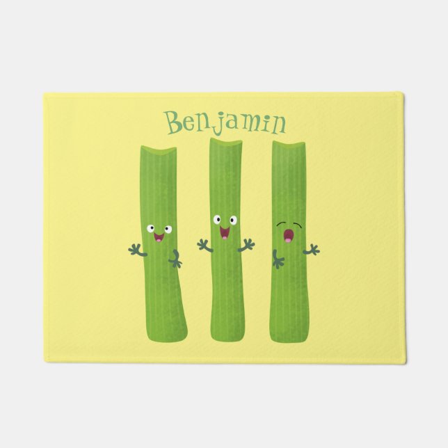 Cute celery sticks trio cartoon vegetables doormat (Front)