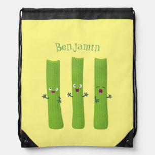 Cute celery sticks trio cartoon vegetables drawstring bag