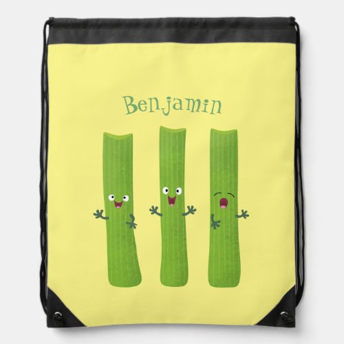 Cute celery sticks trio cartoon vegetables drawstring bag