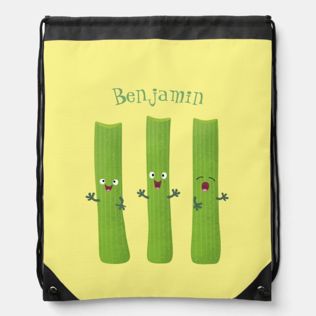 Cute celery sticks trio cartoon vegetables drawstring bag (Front)
