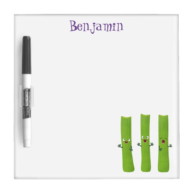 Cute celery sticks trio cartoon vegetables dry erase board (Front)