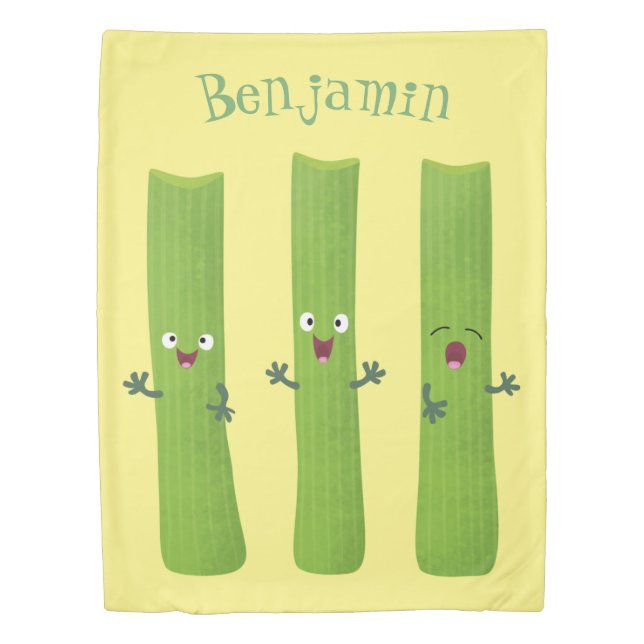 Cute celery sticks trio cartoon vegetables duvet cover (Front)