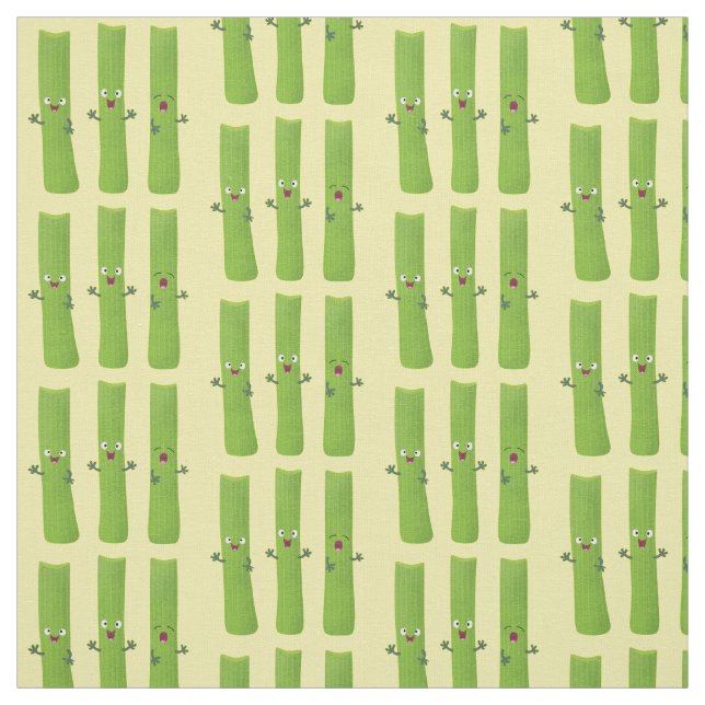 Cute celery sticks trio cartoon vegetables fabric (Swatch)
