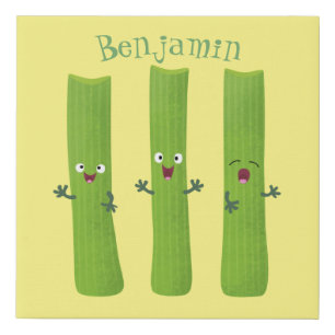Cute celery sticks trio cartoon vegetables faux canvas print
