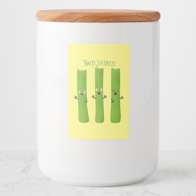 Cute celery sticks trio cartoon vegetables food label (Front)