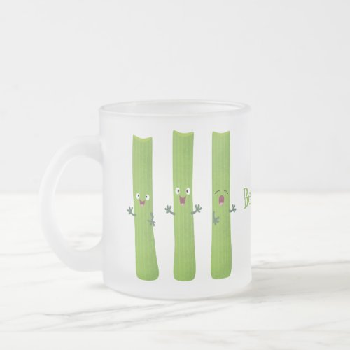 Cute celery sticks trio cartoon vegetables frosted glass coffee mug