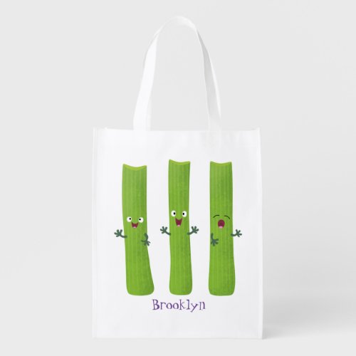 Cute celery sticks trio cartoon vegetables grocery bag