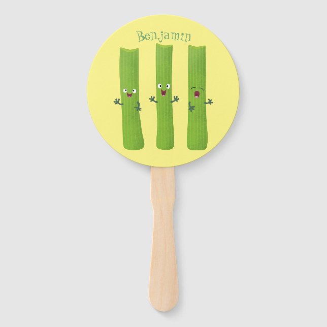 Cute celery sticks trio cartoon vegetables hand fan (Front)