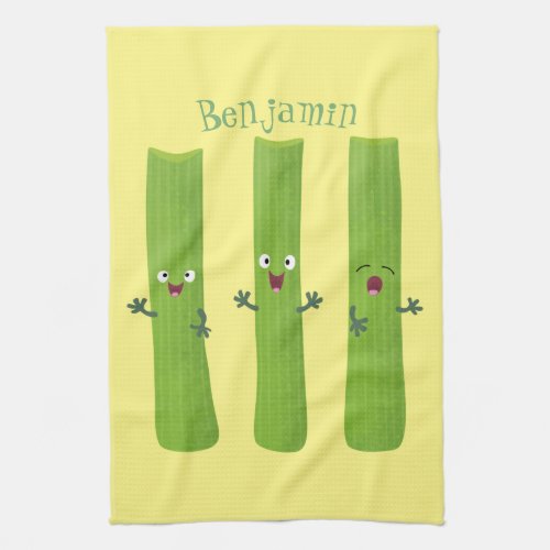 Cute celery sticks trio cartoon vegetables kitchen towel