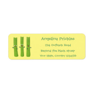 Cute celery sticks trio cartoon vegetables label
