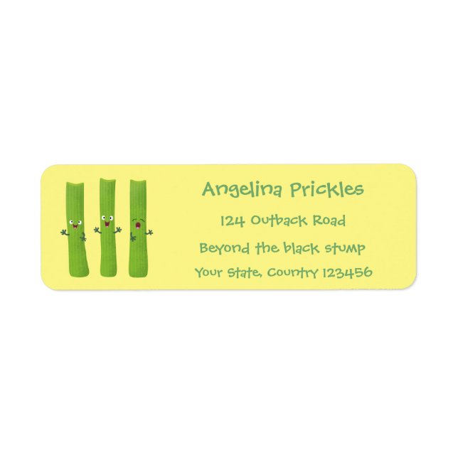 Cute celery sticks trio cartoon vegetables label (Front)