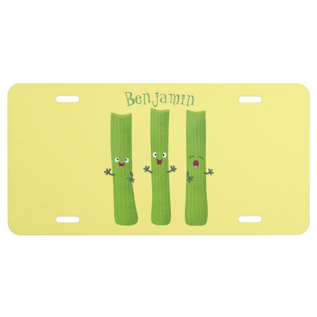 Cute celery sticks trio cartoon vegetables  license plate (Front)