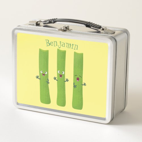 Cute celery sticks trio cartoon vegetables metal lunch box