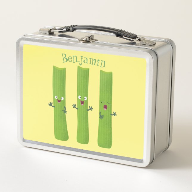 Cute celery sticks trio cartoon vegetables metal lunch box (Front)