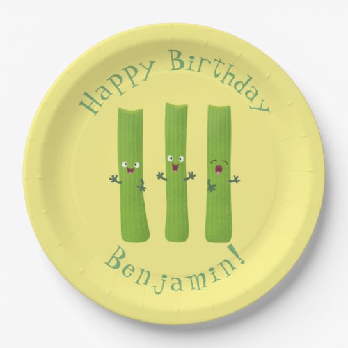 Cute celery sticks trio cartoon vegetables paper plates