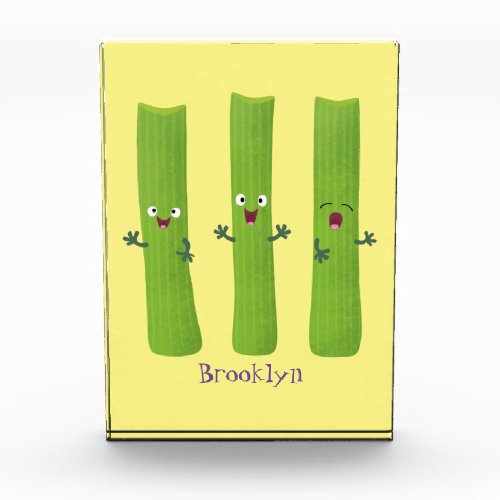 Cute celery sticks trio cartoon vegetables photo block