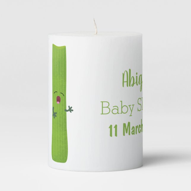 Cute celery sticks trio cartoon vegetables pillar candle (Front)