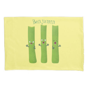 Cute celery sticks trio cartoon vegetables  pillow case
