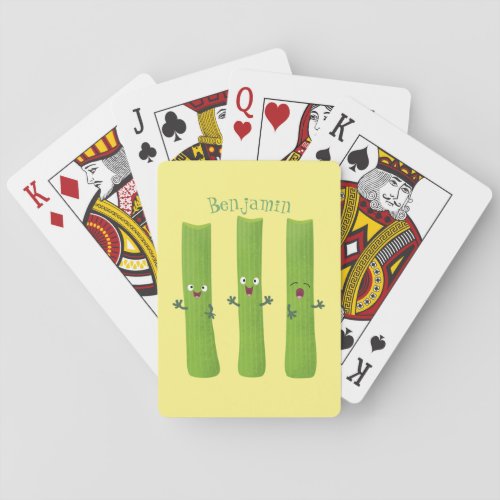 Cute celery sticks trio cartoon vegetables  playing cards