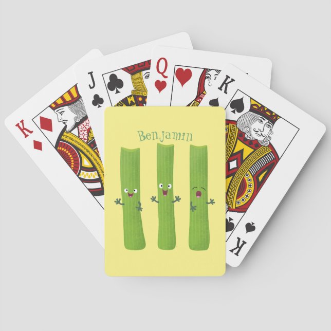 Cute celery sticks trio cartoon vegetables  poker cards (Back)