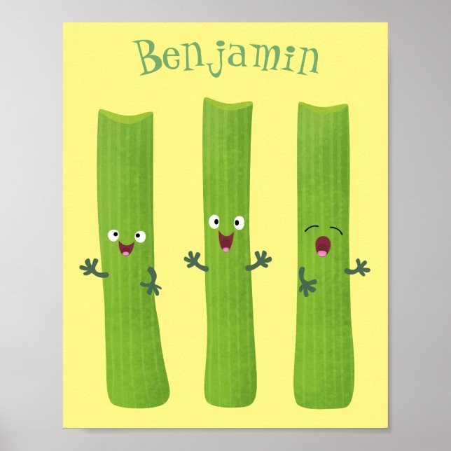 Cute celery sticks trio cartoon vegetables  poster (Front)