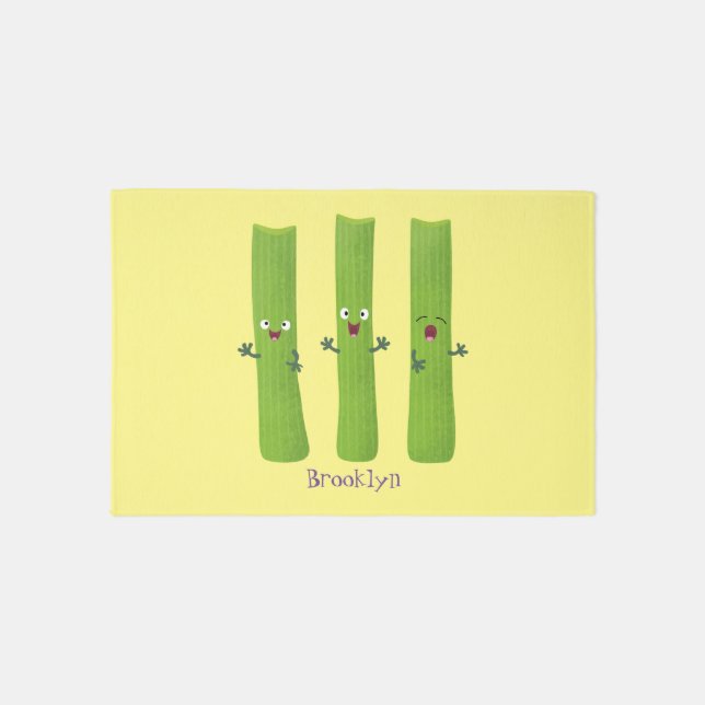 Cute celery sticks trio cartoon vegetables rug (Front)
