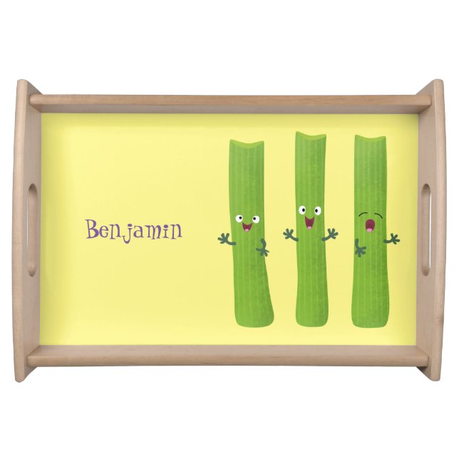Cute celery sticks trio cartoon vegetables serving tray (Front)