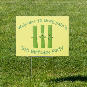 Cute celery sticks trio cartoon vegetables sign