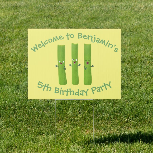 Cute celery sticks trio cartoon vegetables sign (Insitu)