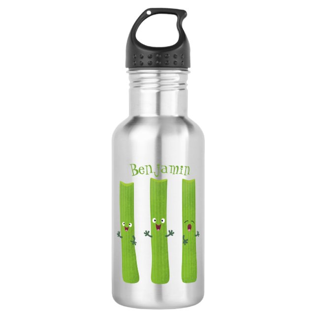 Cute celery sticks trio cartoon vegetables stainless steel water bottle (Front)