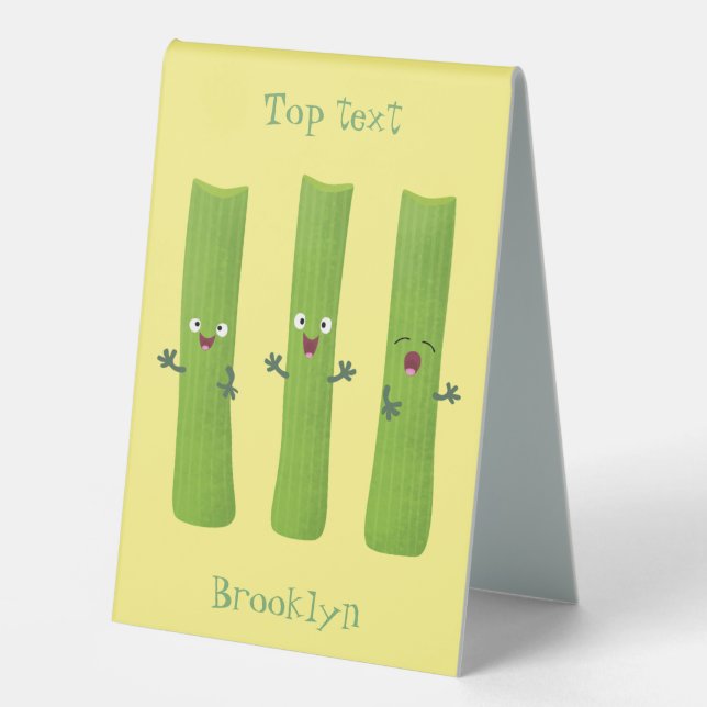 Cute celery sticks trio cartoon vegetables  table tent (Front)