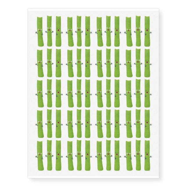 Cute celery sticks trio cartoon vegetables temporary tattoos (Front)