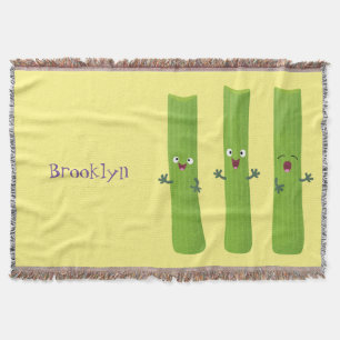 Cute celery sticks trio cartoon vegetables throw blanket