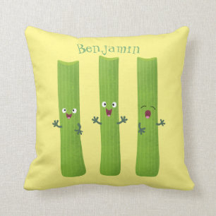 Cute celery sticks trio cartoon vegetables throw pillow
