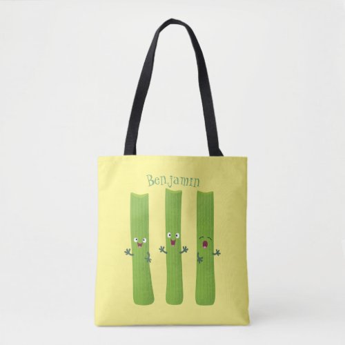 Cute celery sticks trio cartoon vegetables tote bag