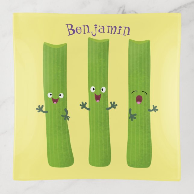 Cute celery sticks trio cartoon vegetables trinket tray (Front)