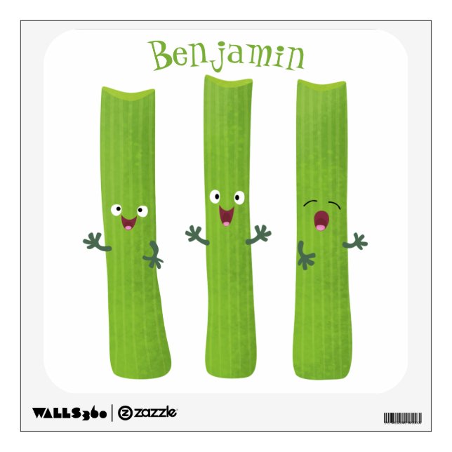 Cute celery sticks trio cartoon vegetables wall decal (Front)