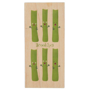 Cute celery sticks trio cartoon vegetables  wood flash drive
