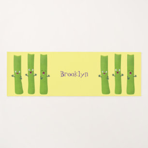 Cute celery sticks trio cartoon vegetables yoga mat