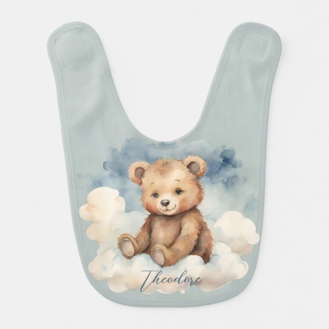 Cute Celestial Bear Boy Baby Bib (Front)