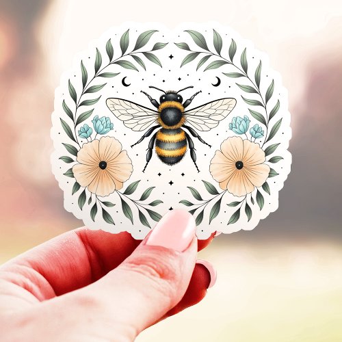 Cute Celestial Bee Floral Vinyl Sticker