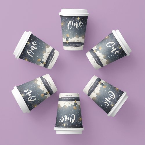 Cute Celestial Birthday Stars Watercolor Boy Paper Cups