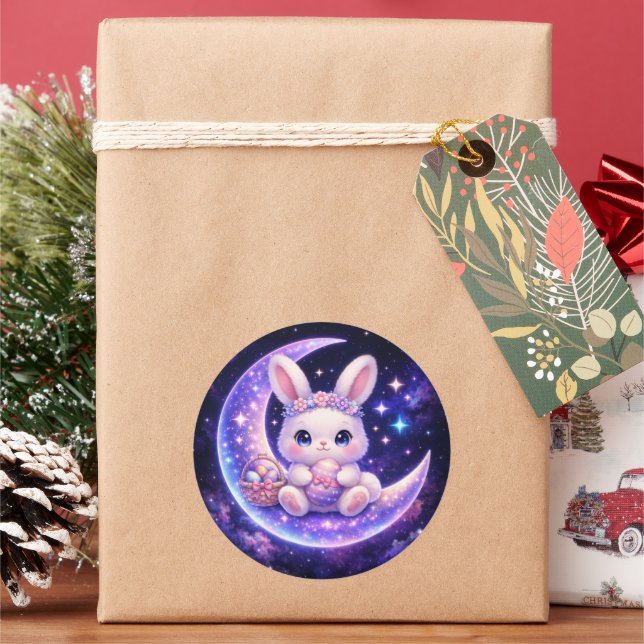 Cute Celestial Easter Bunny Round Sticker (Holiday)