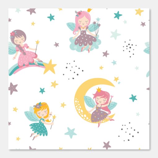 Cute Celestial Fairy Girl Modern Kids Pattern Wallpaper | Zazzle
