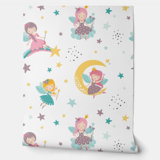 Cute Celestial Fairy Girl Modern Kids Pattern Wallpaper | Zazzle