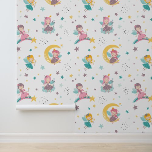 Cute Celestial Fairy Girl Modern Kids Pattern Wallpaper
